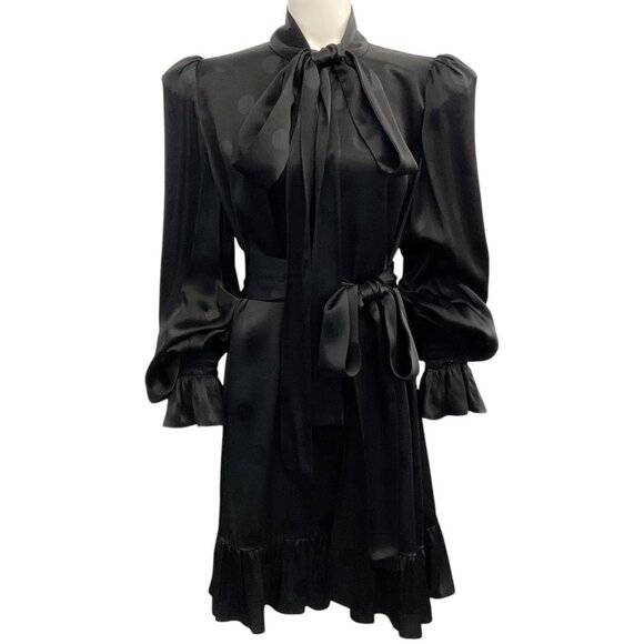 The Vampire's Wife Black Dotted Silk Dress with Tie Belt - Picture 1 of 4